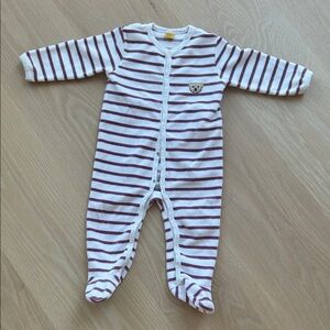Cozy Steiff Striped Footie in White and Red